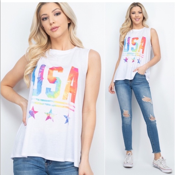 USA VIBRANT TIE DYE LOGO STAR TANK - Picture 2 of 4